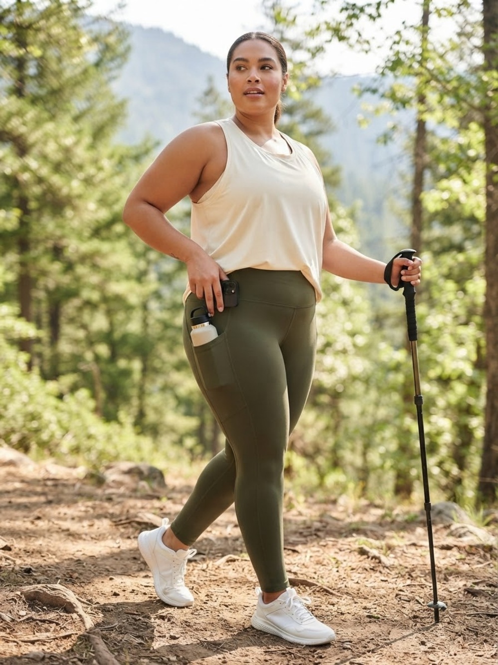 Satina Olive Green Plus Size Pocket Leggings